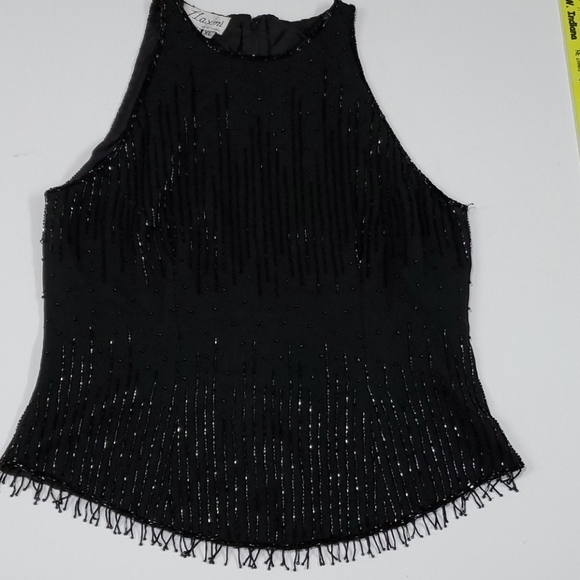 Vintage J Laxmi beaded top black Bugle beads Large - Picture 2 of 6